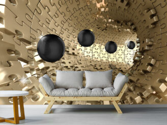 3D Wallpaper, Golden Tunnel with balls coming out