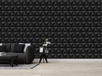 black geometric pattern wallpaper design mockup