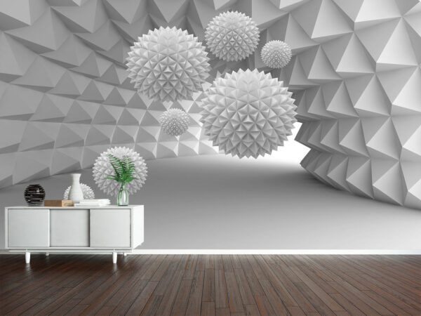 3d picture of spiky balls in the tunnel perspective background Wallpaper