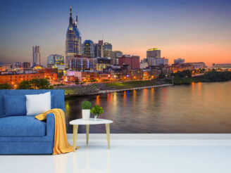 Nashville, Tennessee, USA downtown skyline on the Cumberland River.