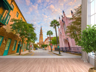 Historical downtown area of Charleston, South Carolina, USA at twilight.