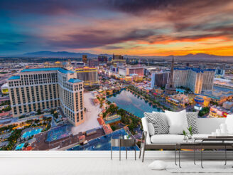 Las Vegas, Nevada, USA skyline over the strip at dusk.