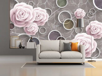 3d background illustration of flowers, white rings- 3d wallpaper