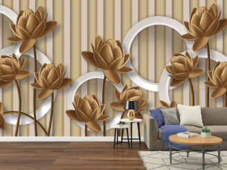 3D wallpaper design with 3d circle and lotus flower rendering photomural - 3D Illustration.