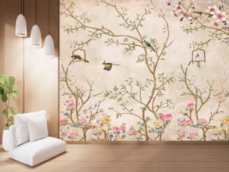 Empty wooden wall design and mini sofa japanese style. 3D rendering