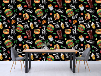 Burgers, food wallpaper design, black background