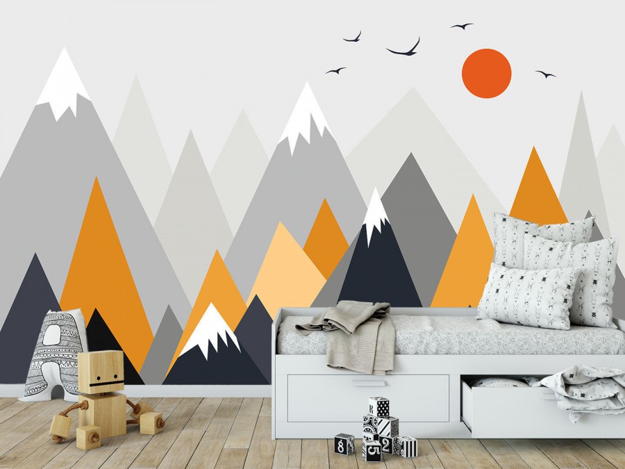 Kids wallpaper, moon sleeping over mountains