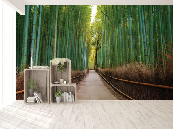 Bamboo tree forest road wallpaper design