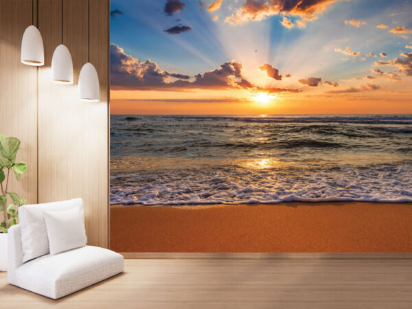 Empty wooden wall design and mini sofa japanese style. 3D rendering