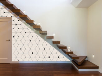 Bright space - modern geometric staircase with white walls