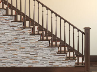 Classic wood stairway. 3d render.