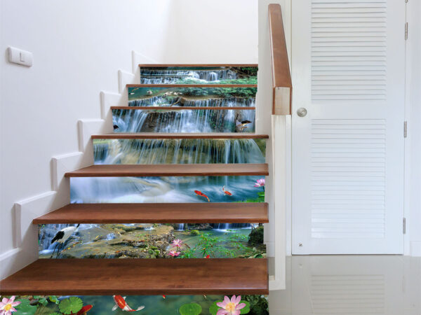 inside contemporary white modern house with wood staircase and pvc door